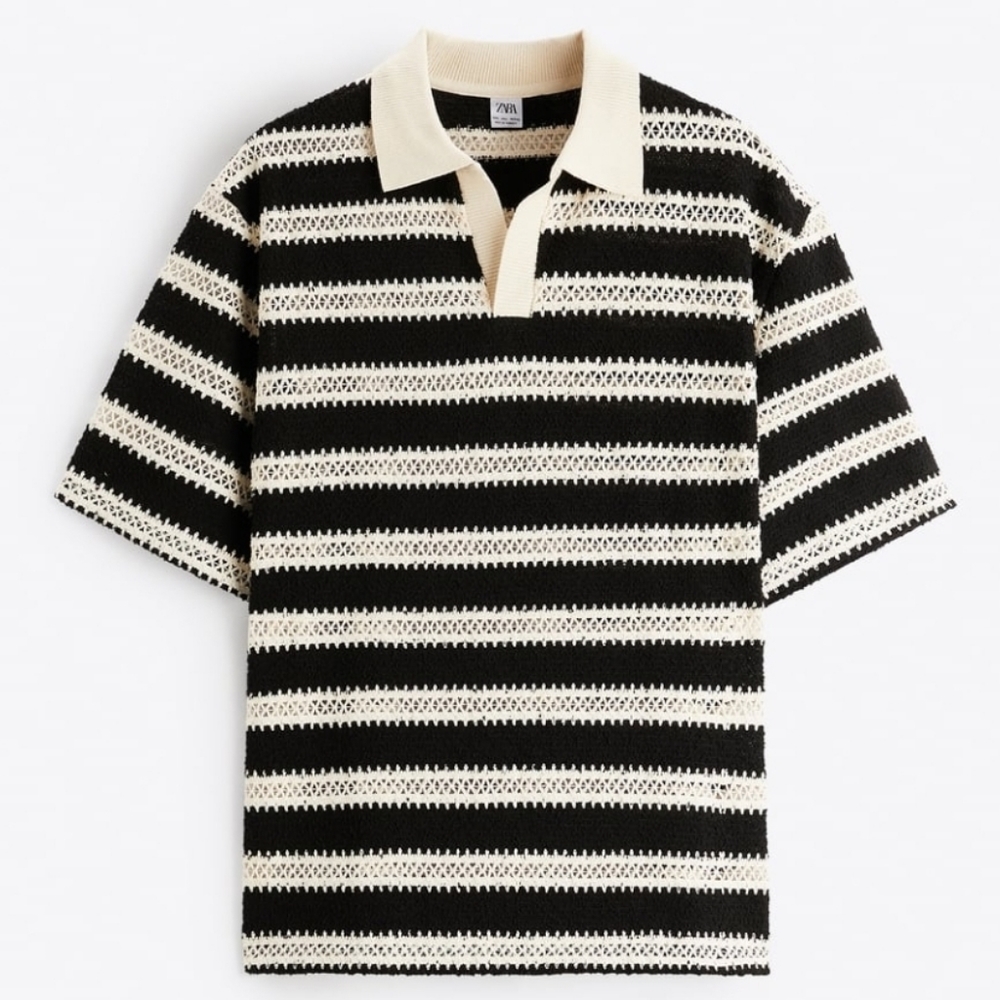 Men's Zara Striped Crocheted Polo